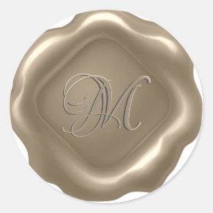 *~* PERSONALISEER Initiaal Monogram Gouden Wax Sea Ronde Sticker
