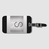 Personaliseer Initialen, zwart wit, geborsteld sta Bagagelabel (Voorkant (horizontaal))