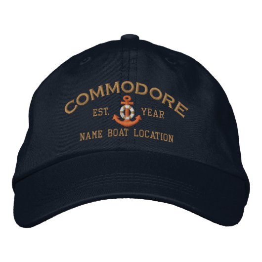 Personaliseer Jaar Naam Commodore LifeSaver Anker Geborduurde Pet (Voorkant)