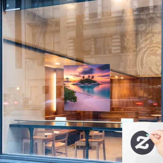 Personaliseer je eigen Zee strand op zonsondergang Raamsticker (Cafe Raam)