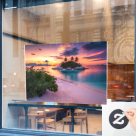 Personaliseer je eigen Zee strand op zonsondergang Raamsticker