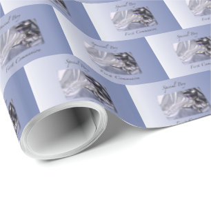 Personaliseer, Jongen, Eerste Communie Blauw Cadeaupapier