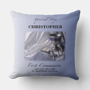 Personaliseer, Jongen, Eerste Communie Blauw Kussen