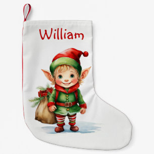 Personaliseer kerst elf met een zak cadeaus kleine kerstsok