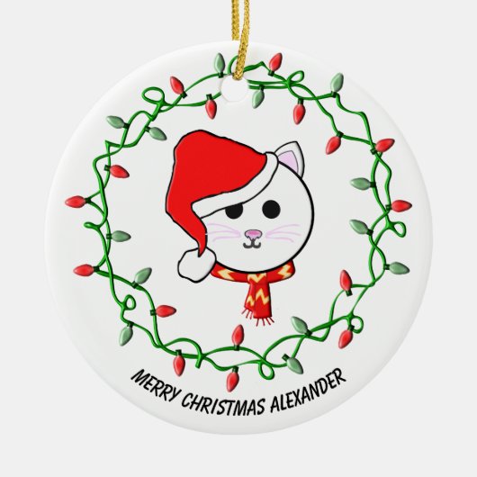 Personaliseer Kerstmis Kat Keramisch Ornament (Voorkant)