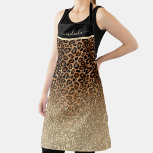 Personaliseer Leopard Glitter Dierenprint Schort