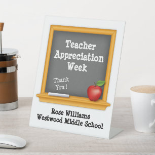 Personaliseer leraar appreciatie week dank u reclamebord met voetstuk
