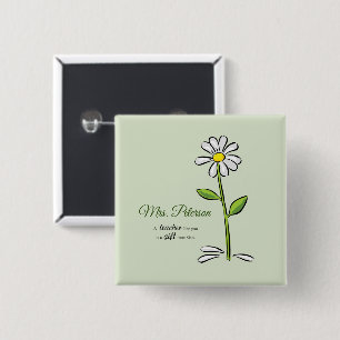 Personaliseer, Leraar Bedankt, Religieuze Bloem Vierkante Button 5,1 Cm