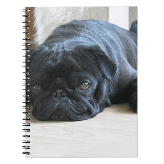 Personaliseer leuke zwarte Pug puppy accessoires n Notitieboek (Voorkant)