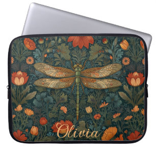 Personaliseer libel sinaasappel bloemenboho chic laptop sleeve