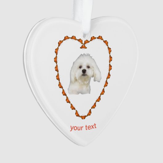 Personaliseer Maltese puppy in hart Ornament (voorkant)
