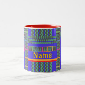 Personaliseer met een naam Green Blue Geo Tweekleurige Koffiemok