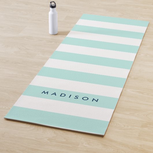 Personaliseer met Naam Preppy Mint & Witte Stripes Yogamat (In situ)