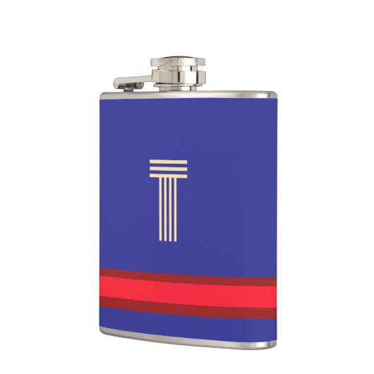 Personaliseer met uw Initiaal blauw + rode streep Heupfles (Links)