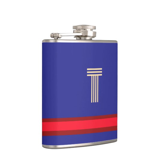 Personaliseer met uw Initiaal blauw + rode streep Heupfles (Rechts)