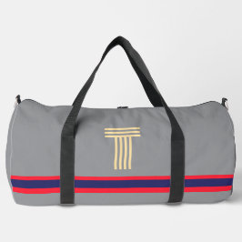 Personaliseer met uw Initiaal Red Stripe Grey Plunjezak