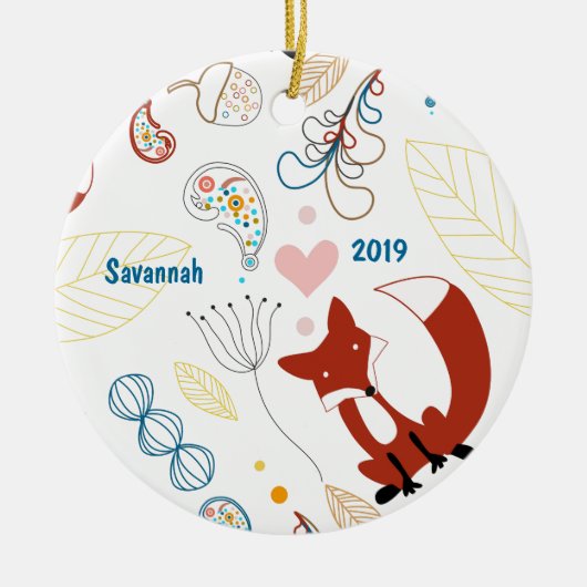 Personaliseer Modern Fox Woodland Pattern Keramisch Ornament (Voorkant)