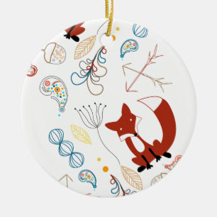 Personaliseer Modern Fox Woodland Pattern Keramisch Ornament