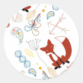 Personaliseer Modern Fox Woodland Pattern Ronde Sticker (Voorkant)