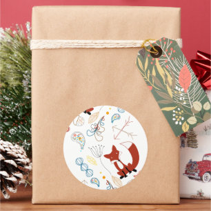 Personaliseer Modern Fox Woodland Pattern Ronde Sticker
