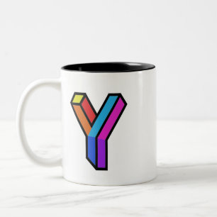 Personaliseer moderne trendy 3D-Initiaal Letter Y- Tweekleurige Koffiemok
