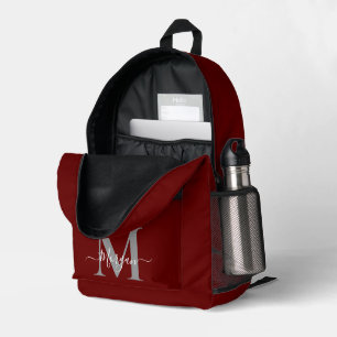 Personaliseer Monogram Initiaal Naam Donkerrood Bedrukte Rugzak