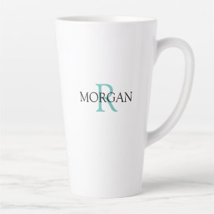 Personaliseer Monogram & Naam, Licht Teal & Zwart Latte Mok