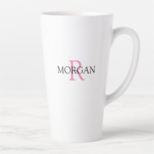 Personaliseer Monogram & Naam, Roze & Zwart Latte Mok