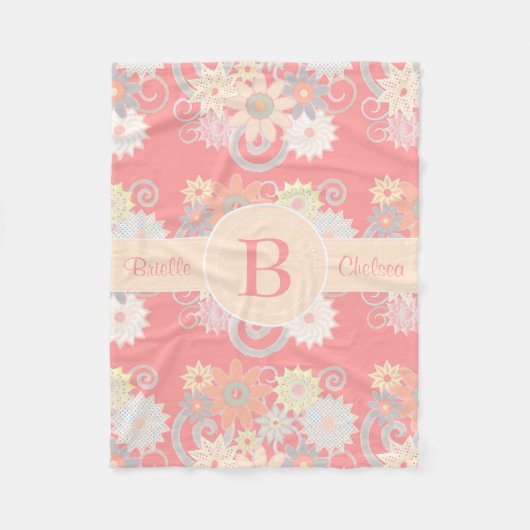 Personaliseer Monogram Waterverf Flowers, Roze Fleece Deken (Voorkant)