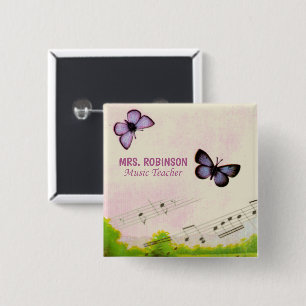 Personaliseer, Muziek Vlinders Dank Je Leraar Vierkante Button 5,1 Cm