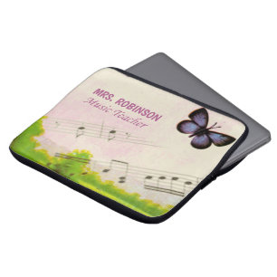 Personaliseer, Muziek Vlinders Dank Leraren Laptop Sleeve