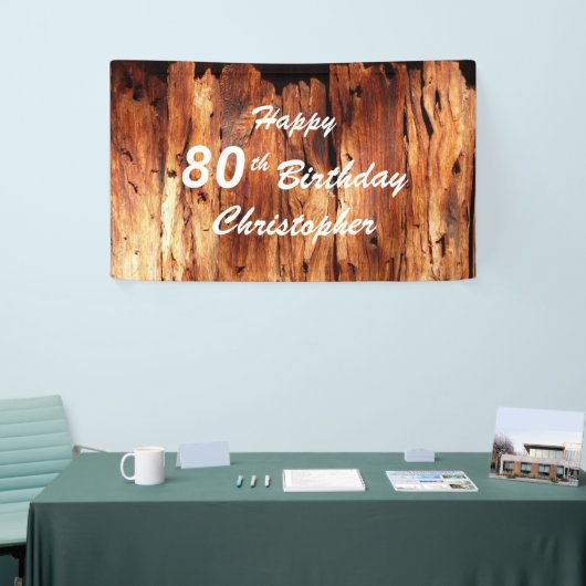 Personaliseer Naam 80th Verjaardag Faux Verweerd H Spandoek (Beurs)