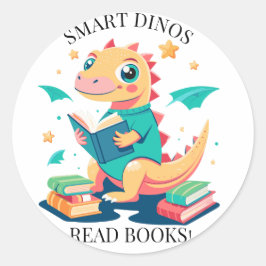 Personaliseer Naam Bewerk Smart Dinos Lees boeken Ronde Sticker