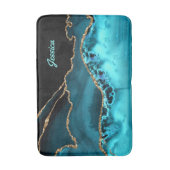 Personaliseer Naam Blauwgroen Script op Black/Blau Badmat (Voorkant Verticaal)