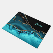 Personaliseer Naam Blauwgroen Script op Black/Blau Deurmat (Schuin)