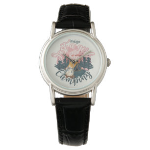 Personaliseer naam esthetisch meisje camping t-shi horloge