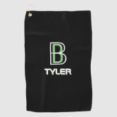 Personaliseer Naam & Initiaal Wit & Sage, Zwart Golfhanddoek (Voorkant)