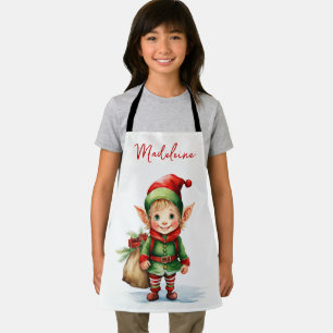 Personaliseer Naam Kerst elf met zak van geschenke Schort