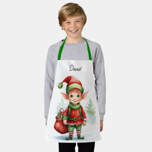 Personaliseer Naam Kerst elf met zak van geschenke Schort