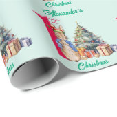 Personaliseer Naam Peter het Konijn Eerste Kerstmi Cadeaupapier (Rol Hoek)