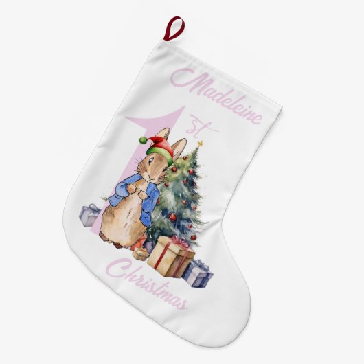 Personaliseer Naam Peter het Konijn Eerste Kerstmi Grote Kerstsok (Voorkant (Hangend))