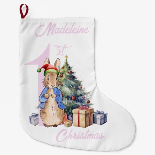 Personaliseer Naam Peter het Konijn Eerste Kerstmi Grote Kerstsok (Voorkant)