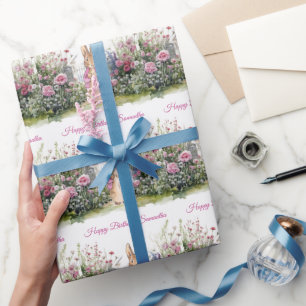 Personaliseer Naam Peter het Konijn Roze Jasje Cadeaupapier