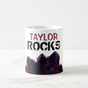 * Personaliseer NAAM ROCKS Paarse kristallen Parel Koffiemok