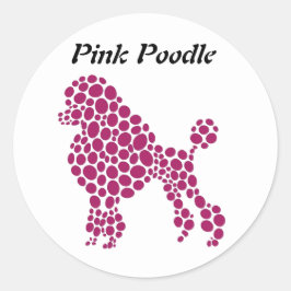 Personaliseer Naam Roze Polka Dot Poodle Dog Ronde Sticker