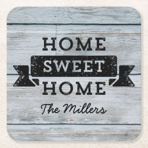Personaliseer Naam Rustiek Home Sweet Home Bord Wo Vierkante Kartonnen Onderzetter
