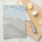Personaliseer Naam, Wit & Blauwgroen, Zachte Stran Theedoek (Quarter Fold)