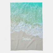 Personaliseer Naam, Wit & Blauwgroen, Zachte Stran Theedoek (Verticaal)