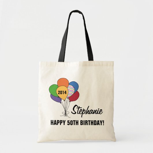 Personaliseer onze 50e verjaardag ballonzak tote bag (Voorkant)