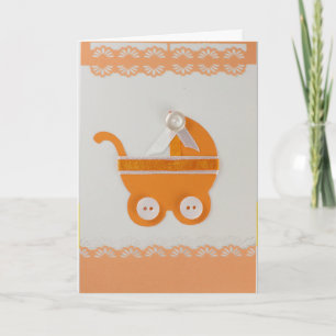 Personaliseer Oranje baby met witte knoop Kaart